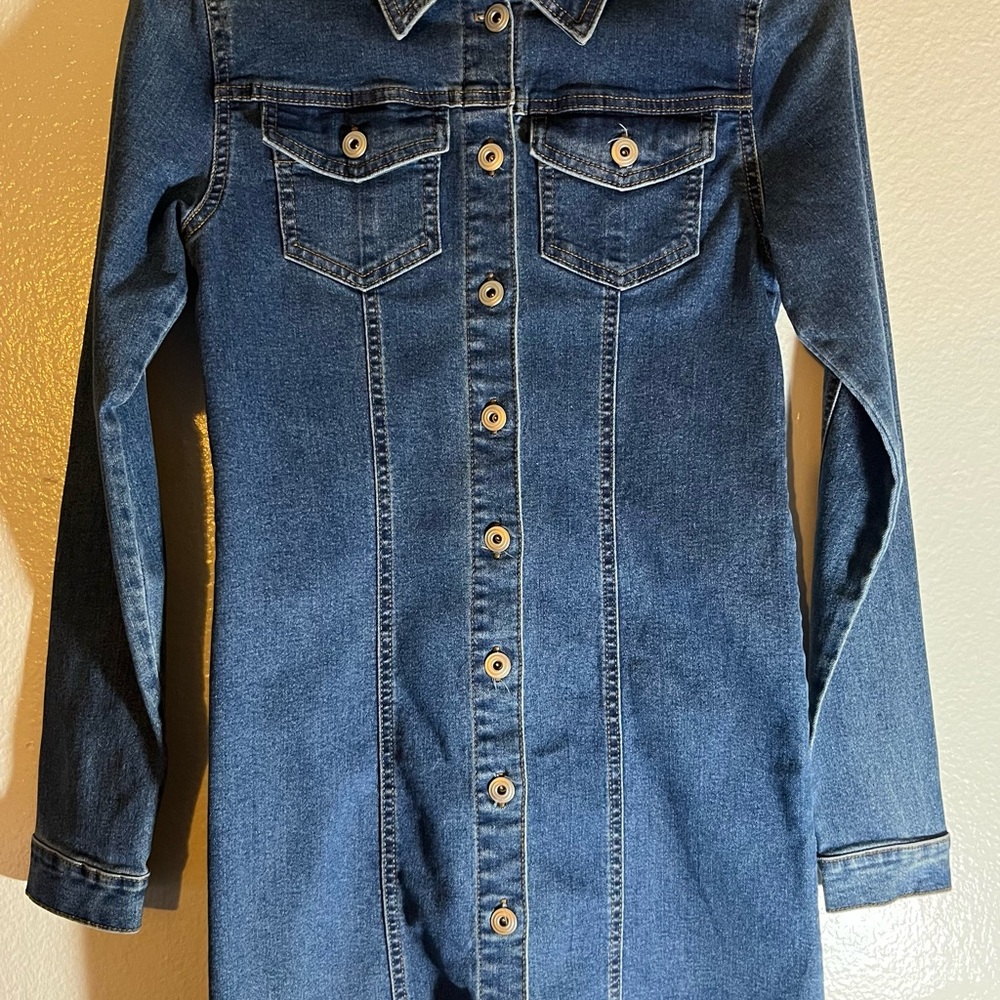 Denim Button-Up Long Sleeve Dress NWOT